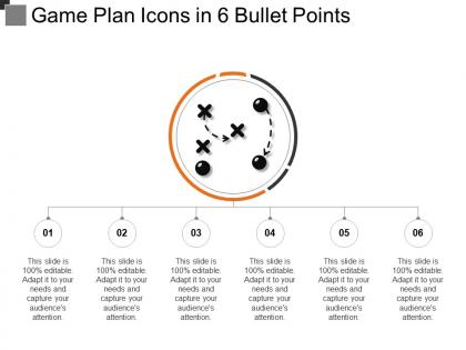 Game plan icons in 6 bullet points
