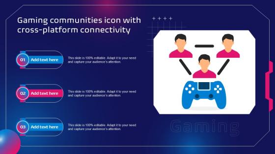 Gaming Communities Icon With Cross Platform Connectivity Ppt Template