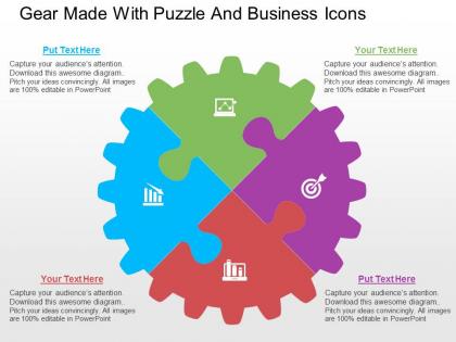 Gear made with puzzle and business icons flat powerpoint design