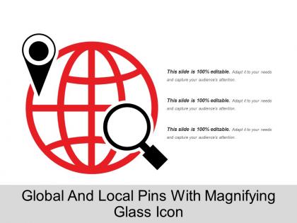 Global and local pins with magnifying glass icon