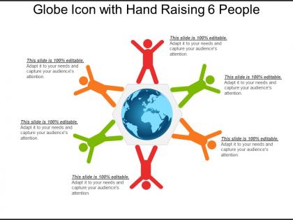 Globe icon with hand raising 6 people