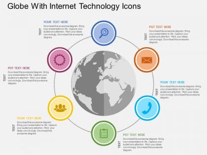 Globe with internet technology icons flat powerpoint design