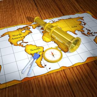Graphic of sailing icon map and binocular stock photo