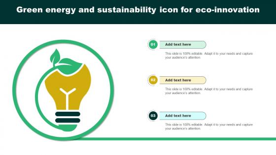 Green Energy And Sustainability Icon For Eco Innovation Ppt Slides