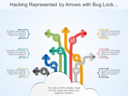 Hacking represented by arrows with bug lock badge and limitation icon