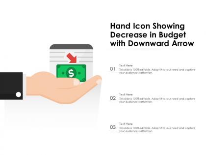 Hand icon showing decrease in budget with downward arrow