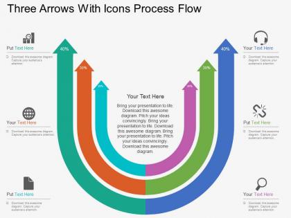Hq three arrows with icons process flow flat powerpoint design