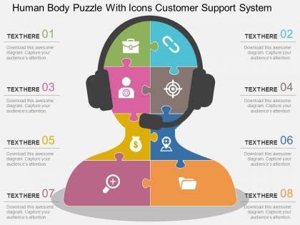 human_body_puzzle_with_icons_customer_support_system_flat_powerpoint_design_Slide01
