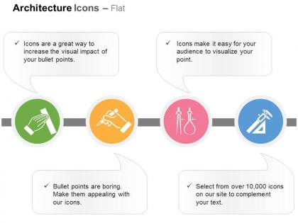 Human hand on scale writing hand divider protactor for measurement ppt icons graphics