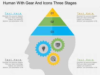 Human with gear and icons three stages flat powerpoint design