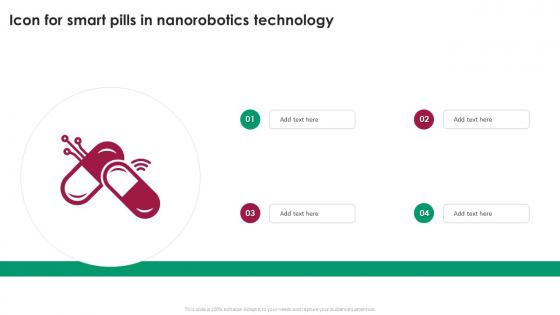 Icon For Smart Pills In Nanorobotics Technology Ppt Example