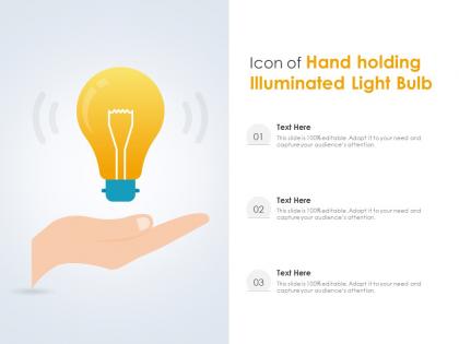 Icon of hand holding illuminated light bulb
