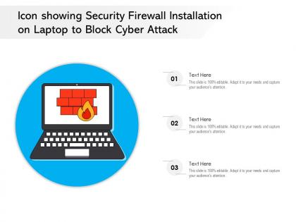 Icon showing security firewall installation on laptop to block cyber attack