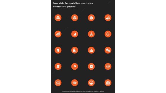 Icon Slide For Specialized Electrician Contractors Proposal One Pager Sample Example Document