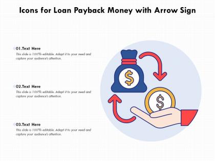 Icons for loan payback money with arrow sign