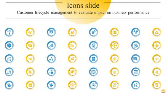 Icons Slide Customer Lifecycle Management To Evaluate Impact On Business Performance