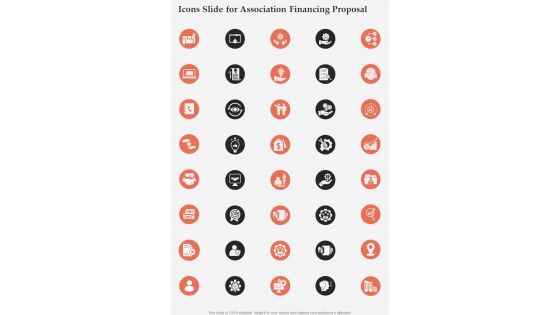Icons Slide For Association Financing Proposal One Pager Sample Example Document