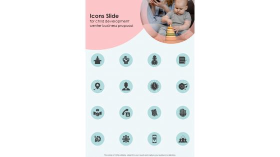 Icons Slide For Child Development Center Business Proposal One Pager Sample Example Document
