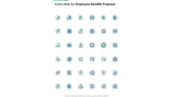 Icons Slide For Employee Benefits Proposal One Pager Sample Example Document