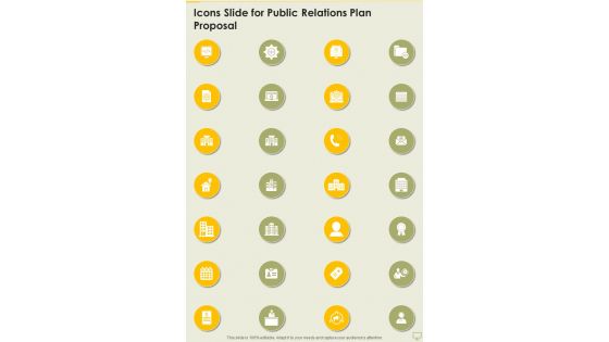Icons Slide For Public Relations Plan Proposal One Pager Sample Example Document