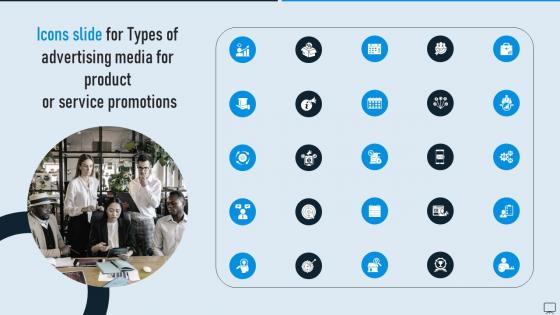 Icons Slide For Types Of Advertising Media For Product Or Service MKT SS V