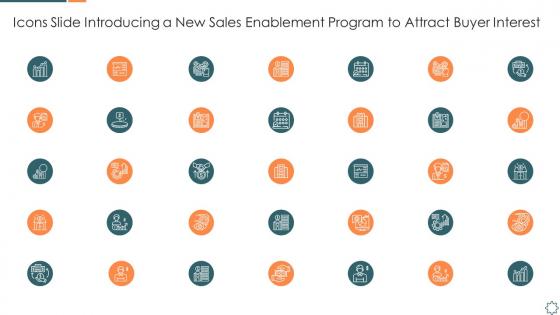 Icons slide introducing a new sales enablement program to attract buyer interest