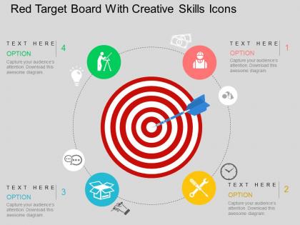 Ik red target board with creative skills icons flat powerpoint design