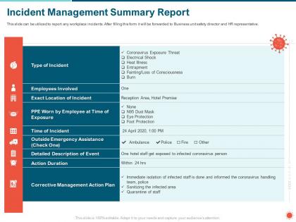 Incident management summary report fire ppt powerpoint presentation icon infographics