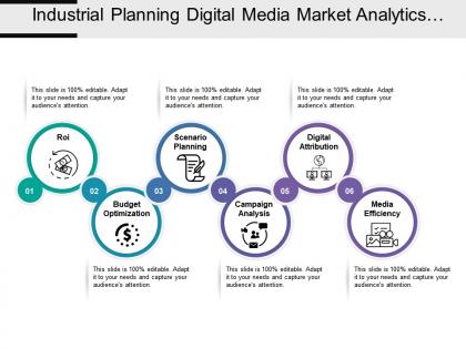Industrial planning digital media market analytics with icons and circles