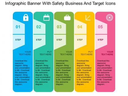 Infographic banner with safety business and target icons flat powerpoint design