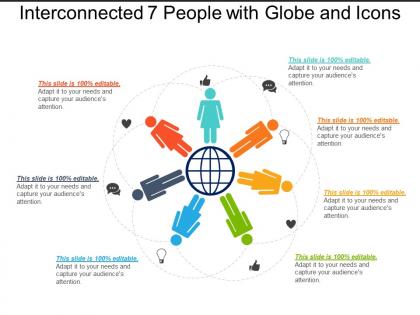 Interconnected 7 people with globe and icons