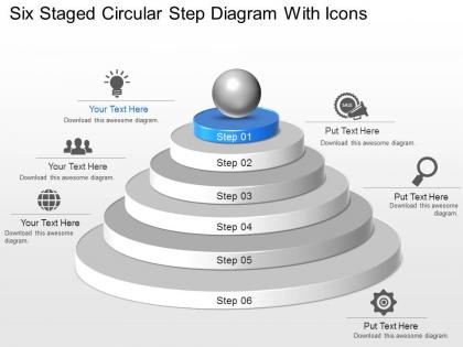 Ji six staged circular step diagram with icons powerpoint template