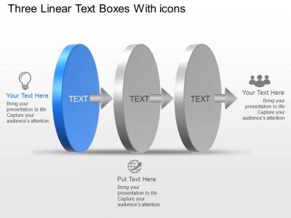 Ki three linear text boxes with icons powerpoint template