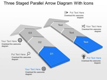Ks three staged parallel arrow diagram with icons powerpoint template