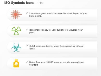 Laser radiation radioactive chemical and biohazard iso icons for powerpoint