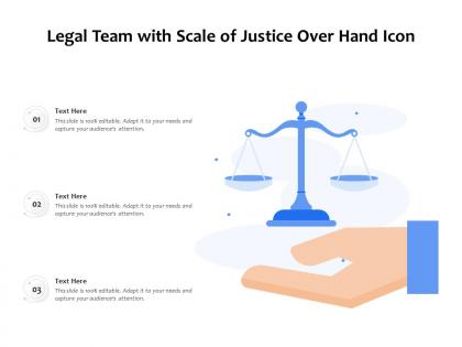 Legal team with scale of justice over hand icon