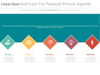 Linear chart and icons for financial progress agenda flat powerpoint design