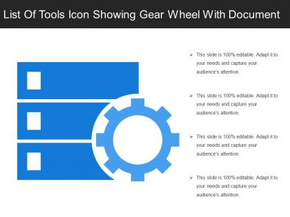 List of tools icon showing gear wheel with document