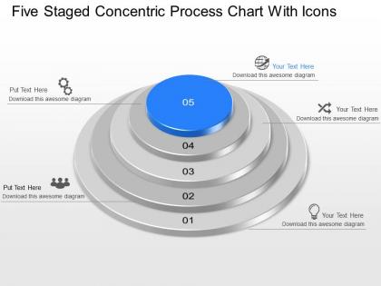 Lo five staged concentric process chart with icons powerpoint template slide