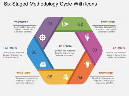 Ly six staged methodology cycle with icons flat powerpoint design