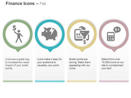 Man with dollar piggy saving crisis money flow calculation techniques ppt icons graphics
