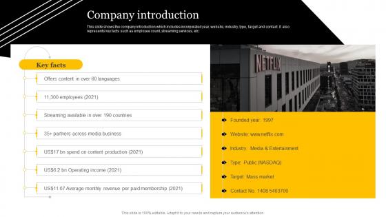 Media And Entertainment Company Profile Company Introduction Ppt Icon Slide CP SS V