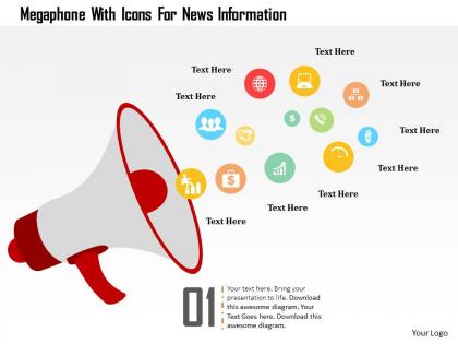 Megaphone with icons for news information flat powerpoint design
