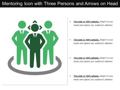 Mentoring icon with three persons and arrows on head