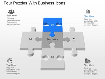 Mk four puzzles with business icons powerpoint temptate