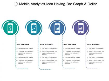 Mobile analytics icon having bar graph and dollar