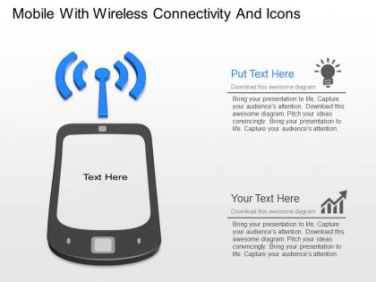 Mp mobile with wireless connectivity and icons powerpoint template