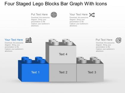 Mq four staged lego blocks bar graph with icons powerpoint template slide