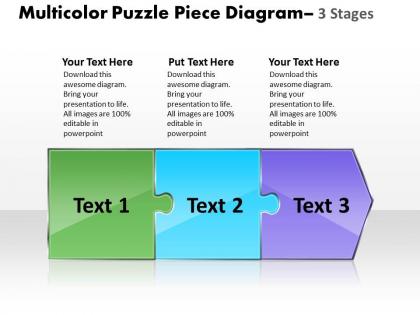 Multicolor puzzle piece diagram 3 stages online flow chart creator powerpoint templates