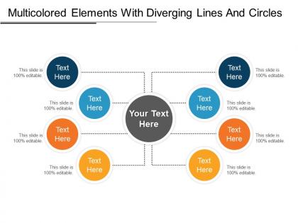Multicolored elements with diverging lines and circles